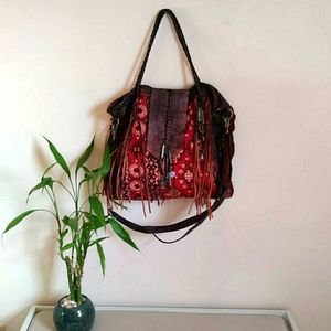 Free People Red and Brown Tote Bag